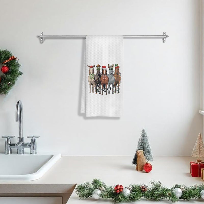 COWEB Christmas Horse Kitchen Towels, Horse Gifts for Women Girls, Gifts for Horse Lovers, Christmas Horse Decorations Dish Towels Tea Towels for Kitchen, Christmas Hand Towels for Bathroom, 16x24 Inch - Image 3